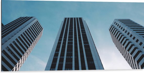 Dibond - Gebouwen - Flats - Hoog - Onderaanzicht - Ramen - 100x50 cm Foto op Aluminium (Met Ophangsysteem)