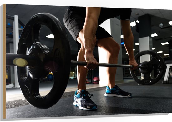 Hout - Mens - Spieren - Schoenen - Oefening - Sporten - Fitness - Sportschool - Gewichten - 120x80 cm - 9 mm dik - Foto op Hout (Met Ophangsysteem)
