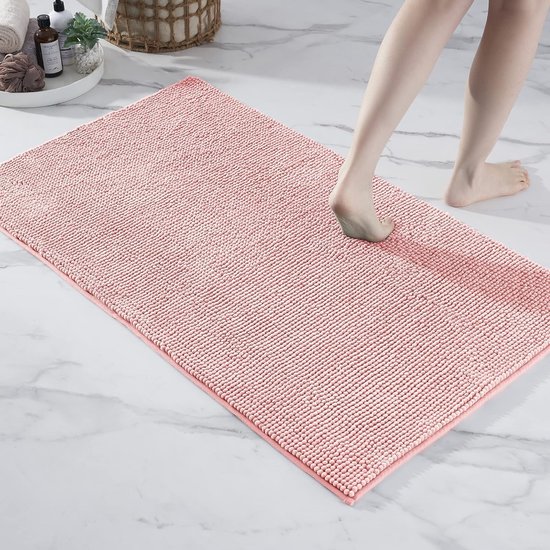 Badmat antislip | als badmatset combineerbaar | badmat wasbaar van chenille | douchemat voor douche, badkuipen, wc-decoratie | roze - 70 x 120 cm