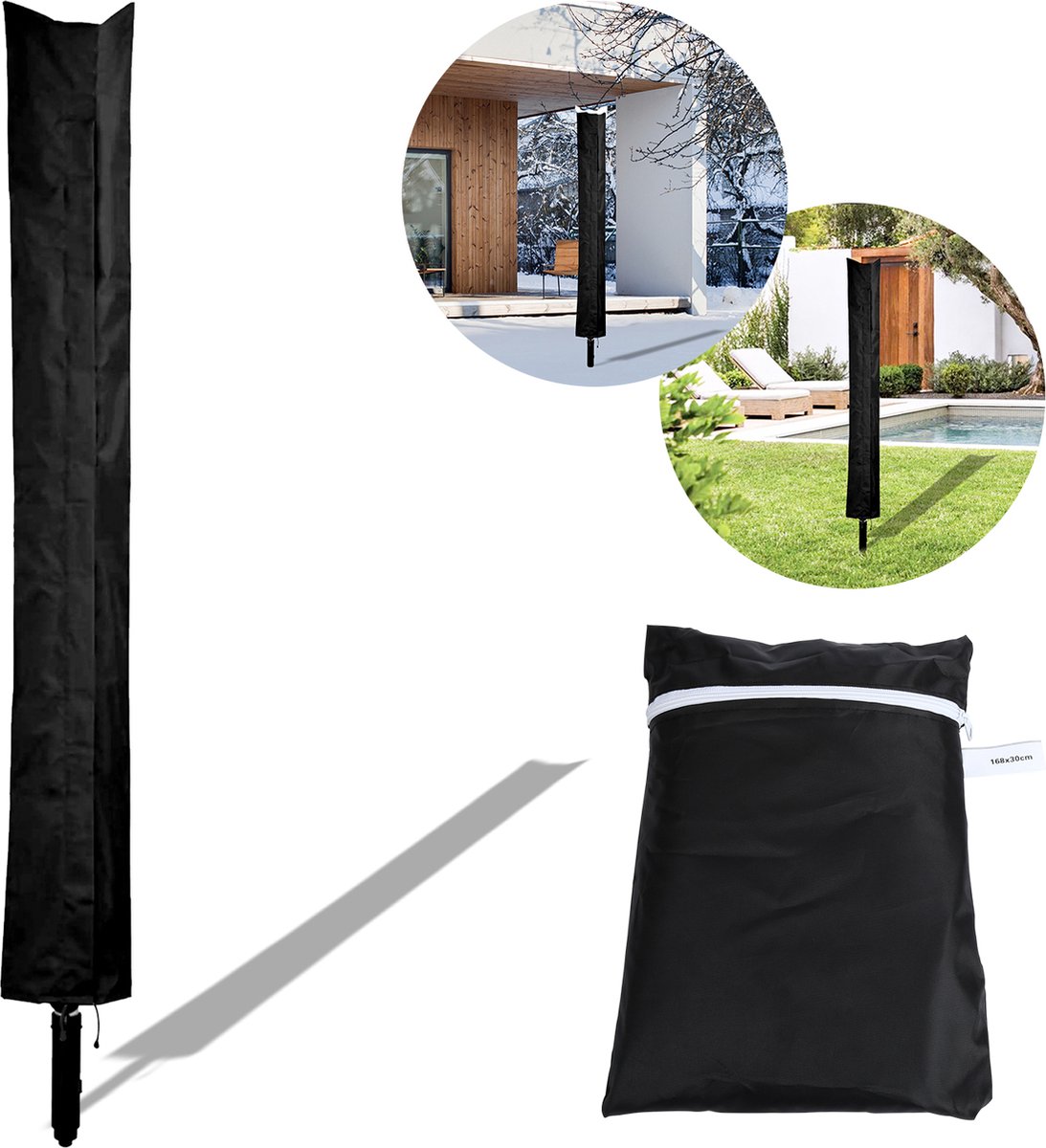 Goedkoopste Droogmolen hoes - Droogmolen Beschermhoes - Weerbestendig - 168 x 28 cm - Universeel - Zwart
