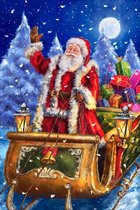 Diamond Painting Pakket - Serie Kerstmis - Kerstman op Arrenslee - 50x40 cm - Complete Set - Volledige Bedekking - Ronde Steentjes