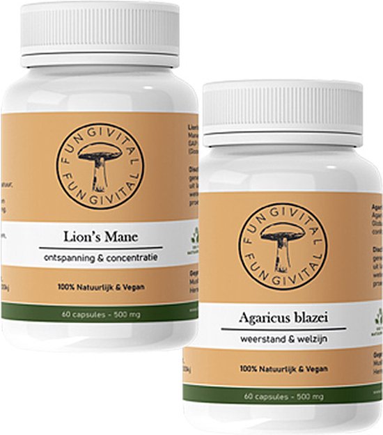 Combinatiepakket Agaricus Blazei & Lion's Mane | Biologisch & Vegan | Immuun & Neuro Support | 120 capsules | FungiVital