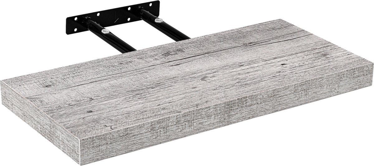 Muurplank - Wandplank zwevend - Wandplank - Draagvermogen 10 kg - MDF - Staal - Witte houttinten - 50 x 23,5 x 3,8 cm