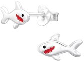 Joy|S - Zilveren haai oorbellen - zilver rood - 10 x 6 mm - vis - kinderoorbellen
