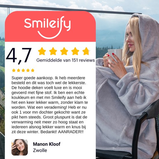Smileify® Hoodie Deken Pro Max - Extra Lang & Dik - Snuggie - Fleece Deken met Mouwen - Milka - Smileify