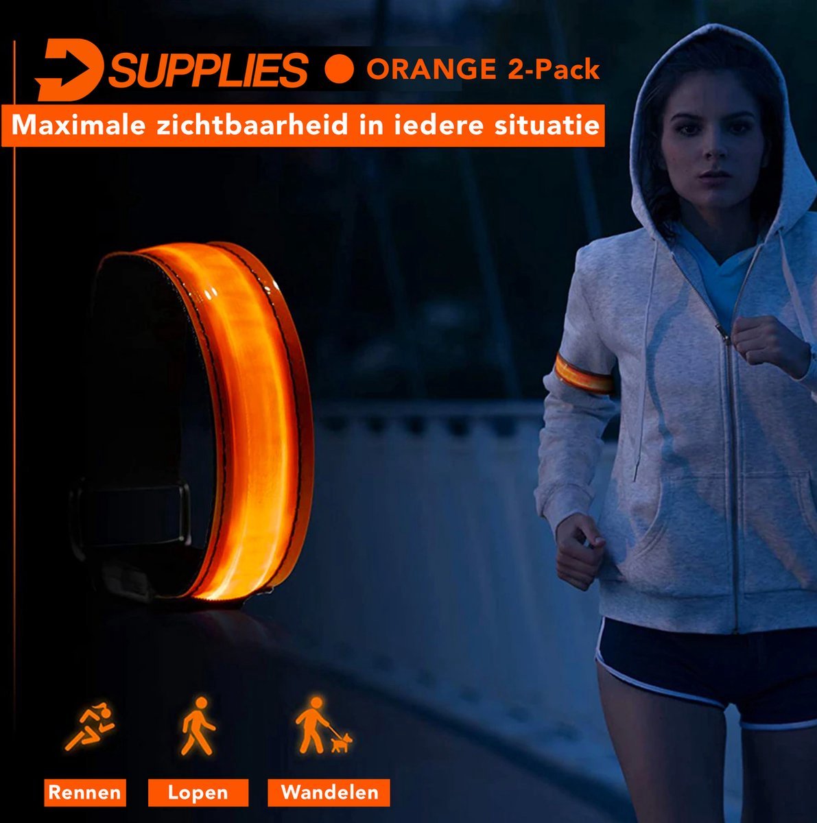 D-Supplies® | LED Veiligheidsband - Oranje - Hardloop verlichting - verlichting - reflecterend - hardlopen - fietsen - sporten