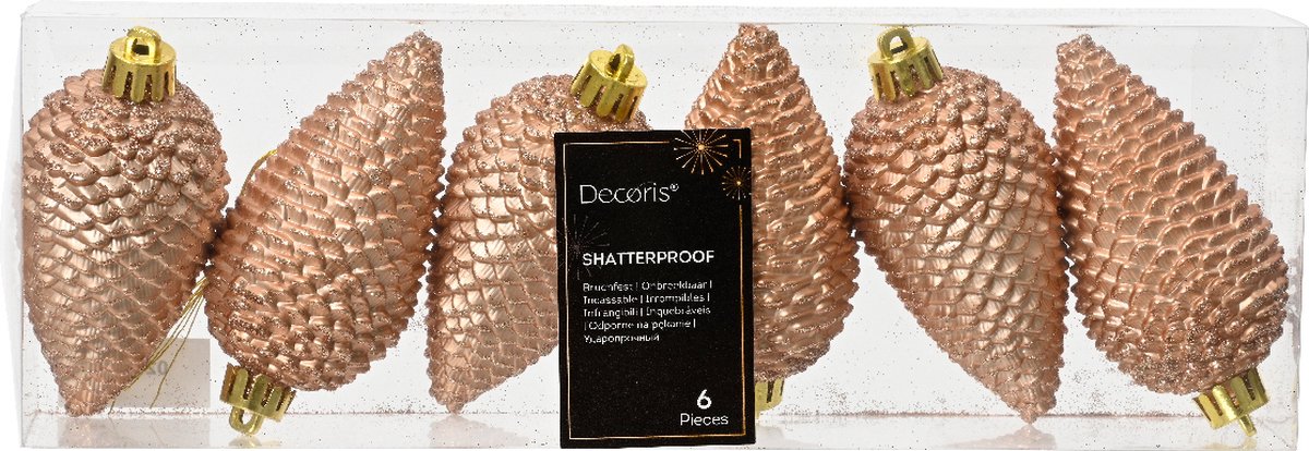 Kunststof roze kerstappels, 6 stuks, 8 cm hoog.