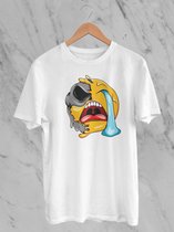 Feel Free - Halloween T-Shirt - Smiley: Luid huilend gezicht - Maat XL - Kleur Wit