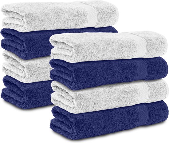 Komfortec 8x Handdoek 50x100 - 100% Katoen – Handdoekenset - Zacht - Wit&Blauw