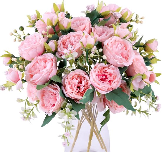 4 bundels pioen kunstbloemen roze bloemen zijden pioenrozen boeketten voor bruiloft tafel centerpieces bloemstuk huis keuken decor