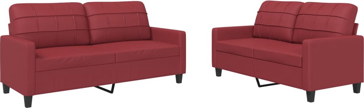 vidaXL - 2-delige - Loungeset - met - kussens - kunstleer - wijnrood