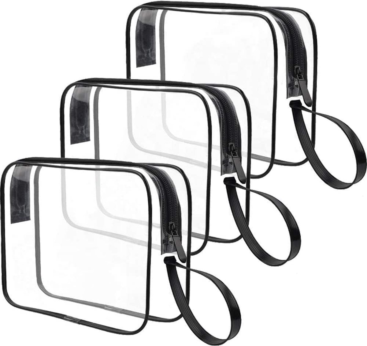 Transparante make-uptas 3 stuks make-uptas handtas make-uptas toilettas transparant met ritssluiting voor reistoiletartikelen dames heren, 3 stuks-zwart