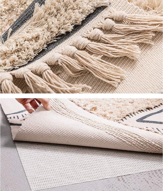 JaeMoose Katoenen tapijt, getuft katoenen tapijt, wasbaar met kwastjes, geweven geometrische shag-sprei, boho-vloerkleed (grijs, 60 x 90 cm JaeMoose Katoenen tapijt, getuft katoenen tapijt, wasbaar met kwastjes, geweven geometrische shag-sprei, boho-vloerkleed (grijs, 60 x 90 cm
