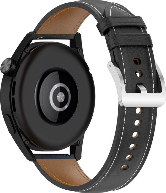 By Qubix - Geschikt voor Garmin bandje - Geschikt voor Garmin Forerunner 970 / 570 (47mm) / 255 - Luxe leren bandje - Zwart - Smartwatch bandje 22mm