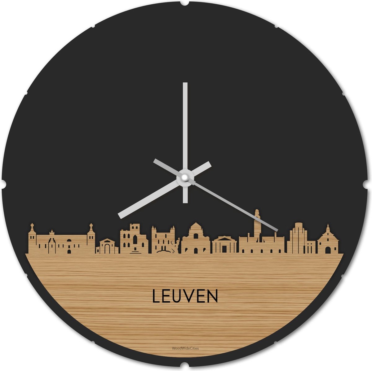 Skyline Klok Rond Leuven Bamboe hout - Ø 44 cm - Stil uurwerk - Wanddecoratie - Meer steden beschikbaar - Woonkamer idee - Woondecoratie - City Art - Steden kunst - Cadeau voor hem - Cadeau voor haar - Jubileum - Trouwerij - Housewarming -