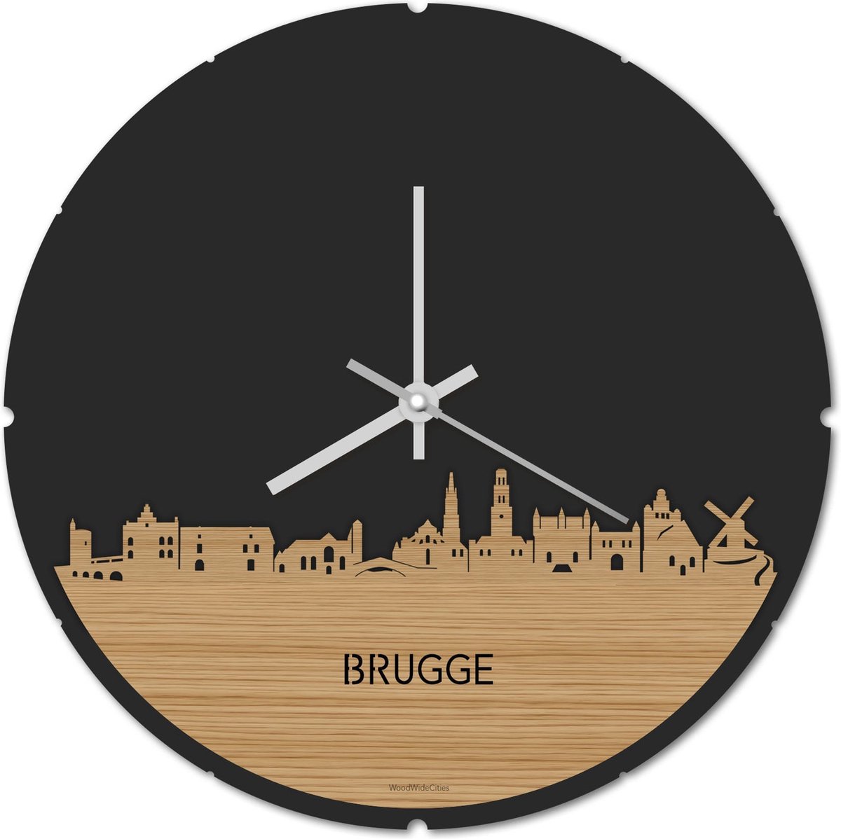Skyline Klok Rond Brugge Bamboe hout - Ø 44 cm - Stil uurwerk - Wanddecoratie - Meer steden beschikbaar - Woonkamer idee - Woondecoratie - City Art - Steden kunst - Cadeau voor hem - Cadeau voor haar - Jubileum - Trouwerij - Housewarming -