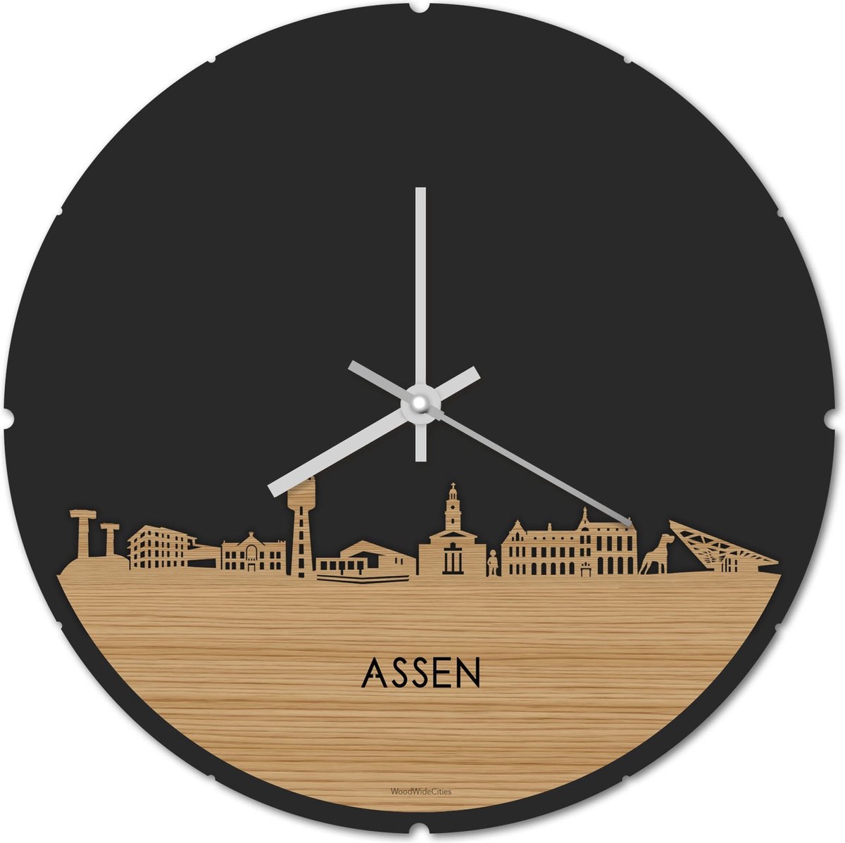Skyline Klok Rond Assen Bamboe hout - Ø 44 cm - Stil uurwerk - Wanddecoratie - Meer steden beschikbaar - Woonkamer idee - Woondecoratie - City Art - Steden kunst - Cadeau voor hem - Cadeau voor haar - Jubileum - Trouwerij - Housewarming -