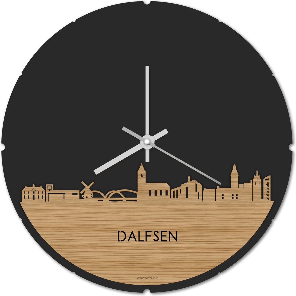 Skyline Klok Rond Dalfsen Bamboe hout - Ø 44 cm - Stil uurwerk - Wanddecoratie - Meer steden beschikbaar - Woonkamer idee - Woondecoratie - City Art - Steden kunst - Cadeau voor hem - Cadeau voor haar - Jubileum - Trouwerij - Housewarming -