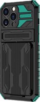Hoesje geschikt voor iPhone 12 - Backcover - Rugged Armor - Kickstand - Extra valbescherming - TPU - Zwart/Groen