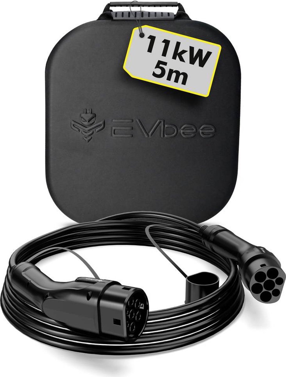 HOLACHARGE 11 kW type 2 draagbare oplaadkabel elektrische auto 5 m zwart EV oplader met bestuurbaar digitaal display en CEE 3-fasig industriële stekker voor IEC 62196-2 en PHEV/EV