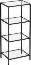 Rootz Standing Shelf - Metal Shelf - Vrijstaand Rek - Met 4 Planken - Metaal/Glas - Zwart - 40 x 30 x 95 cm