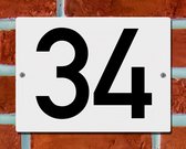 Huisnummerbord Wit - Nummer 34 - 15 x 12 cm - incl. bevestiging | - naambord - nummerbord - voordeur