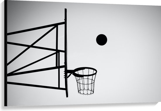 Canvas - Bal Vallend in Basket (Zwart-wit) - 120x80 cm Foto op Canvas Schilderij (Wanddecoratie op Canvas)