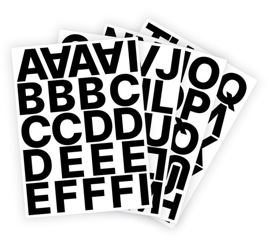 Foto: Letter stickers plakletters stickervellen set zwart 5cm hoog geschikt voor binnen en buiten standaard lettertype glans