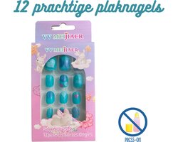 foto van Kinder Plaknagels | Valse Nagels | 12 Stuks | Geen Lijm Nodig | Blauwe Vlinder