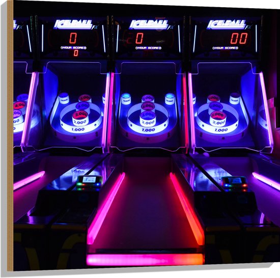 Hout - Ballengooien Spel in Arcade Hal - 80x80 cm - 9 mm dik - Foto op Hout (Met Ophangsysteem)