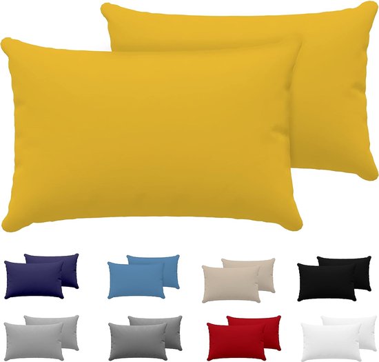 Kussensloop 50 x 70 (set van 2) - 100% jersey katoen, 150 g/m² kussenslopen - geel, voor kussensloop 70 x 50 cm, kussenhoes, resistent en hypoallergeen