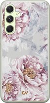 Samsung A54 hoesje - Floral Print - Bloemen - Beige - Soft Case Telefoonhoesje - TPU Back Cover - Casevibes