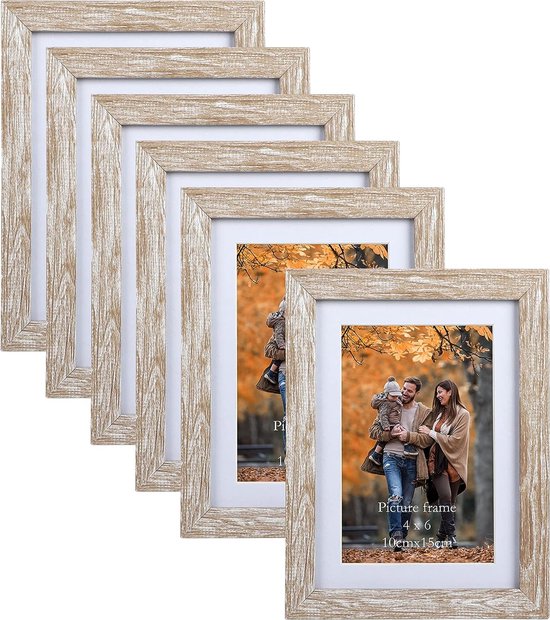 Fotolijst 10x15 CM set van 6, verzonden voor 10x15 foto's met passe-partout of 13x18 andere passe-partout, voor aan de wand en paneel, beige