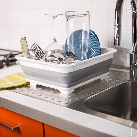 Égouttoir à vaisselle pliable plastique gris et blanc