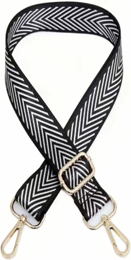 Bag strap geometrisch - goud metaal - schouderband - tassenriem - tasriem- schouderriem - zwart zilver - Tas hengsel - Tassen band - cameratas band - cross body - verstelbare riem - bag belt - handtas bandje