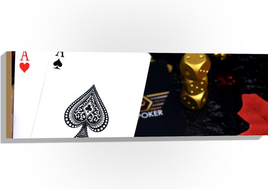 Hout - Azen uit Kaartspel bij Pokeren - 90x30 cm - 9 mm dik - Foto op Hout (Met Ophangsysteem)