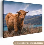 Tableau sur Toile Scottish Highlander - Berg - Water - 30x20 cm - Décoration murale