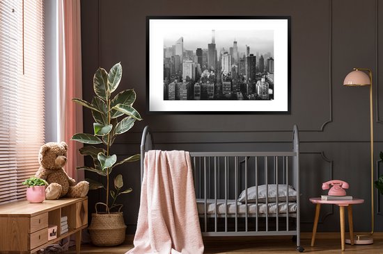 Fotolijst incl. Poster Zwart Wit- Skyline van New York - zwart wit - 120x80 cm - Posterlijst