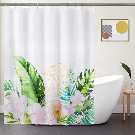 Tropische Print Douchegordijn Met Roestvrije Metalen Haken