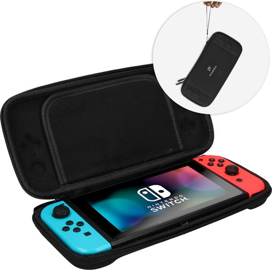 iMoshion Case - Geschikt voor Nintendo Switch en Switch OLED - Accessoires - Compacte Hard Cover hoes - Inclusief Meeneemlus - Zwart