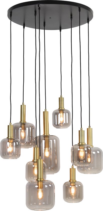 Light & Living Hanglamp Lekar - 9-Lamps - Antiek Brons/Smoke