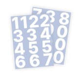 Cijfer stickers / Plaknummers - Stickervellen Set - Wit - 6cm hoog - Geschikt voor binnen en buiten - Standaard lettertype - Glans