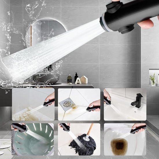 Pomme de douche avec flexible et support Economie d'eau, 6 jets