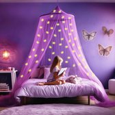 Paarse Klamboe met Glow in the Dark Eenhoorns - Paars Hemelbed voor Kinderkamer of Volwassenen - Eenhoorn Sluier, Hemeltje en Bedtent - Baby Muggennet Bedhemel Decoratie