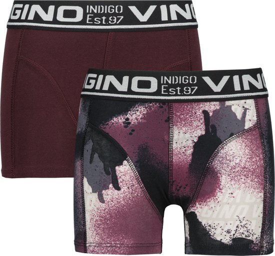 Vingino jongens ondergoed 2-pack boxers Camou Aubergine Red