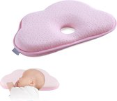 BFTrade Wasbaar Wolkvormig babykussen voor pasgeborenen, plagiocefalie, voorkomt het platte hoofdsyndroom, kinderkussen, beschermt hoofd en nek, slaapt beter, Roze, traagschuim - 100% katoen - cadeau