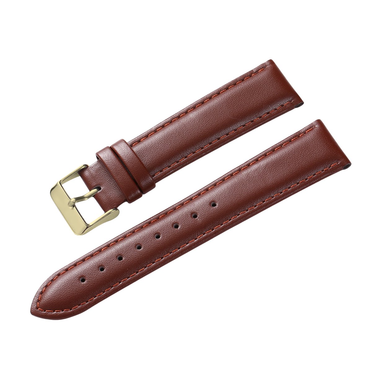 Echt Leer Klassiek Horlogebandje-Bruin-Goudkleurige Gesp-18mm