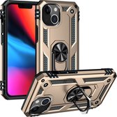 Hoesje Geschikt voor Apple iPhone 14 pro Stevige Magnetische Anti shock ring back cover case- schokbestendig-TPU met stand Goud