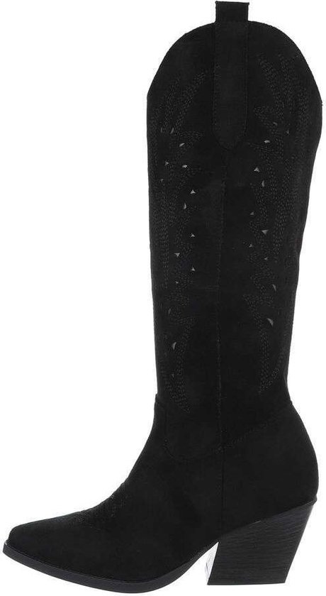 ZoeZo Design - laarzen - western laarzen - cowboy laarzen - suedine - zwart - maat 36 - met rits - lange laarzen
