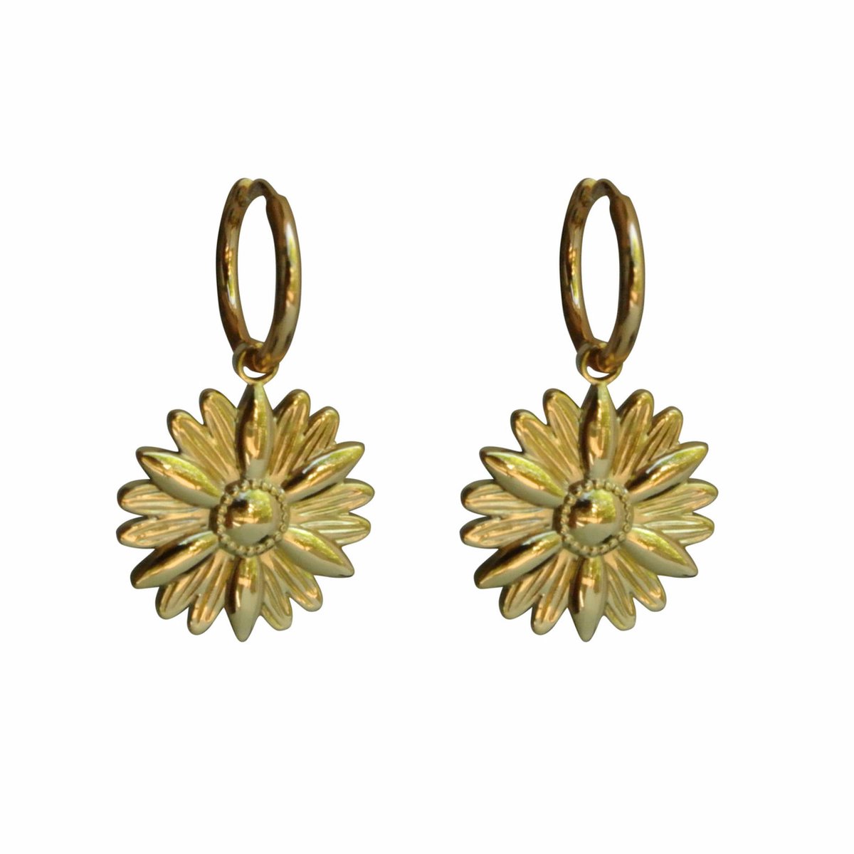 FlowJewels - oorbellen - stainless steel - goud - bloem